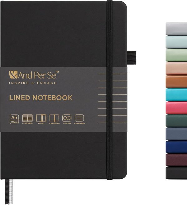 Lined Journal Notebook, 160 Pages, A5 5.7 x 8 inches College Ruled Thick Paper Notebook Journals for Writing, Hardcover Notebooks for Women Men Office School (1 Pack, Black)