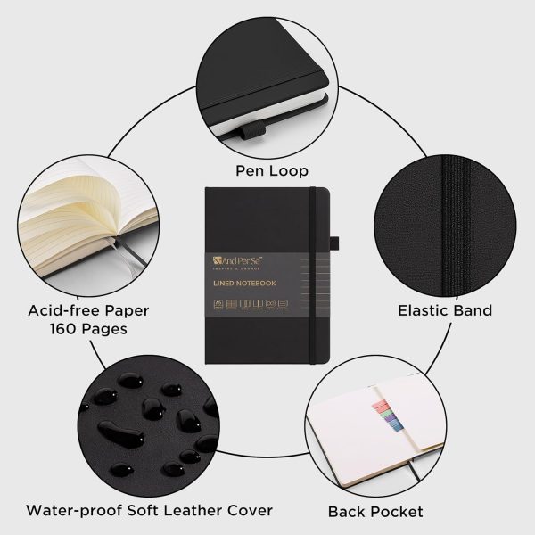 Lined Journal Notebook, 160 Pages, A5 5.7 x 8 inches College Ruled Thick Paper Notebook Journals for Writing, Hardcover Notebooks for Women Men Office School (1 Pack, Black) - Image 4
