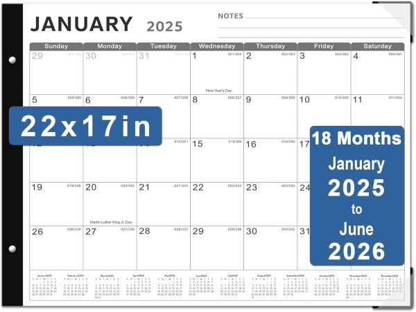 Desk Calendar 2025, 18 Months Calendar Runs from January 2025 to June 2026 - Large 17" x 12" Desktop/Wall Monthly Calendar for Home School, or Office - 2025 New Edition, Floral Pattern