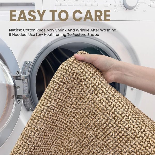 EARTHALL Woven Area Rug 2x3 Ft Washable Rugs for Entryway Braided Non Slip Throw Rugs Door Mat Indoor Outdoor Entrance Small Cotton Woven Carpet for Kitchen Foyer Front Door, Orange/Tan/Brown - Image 3