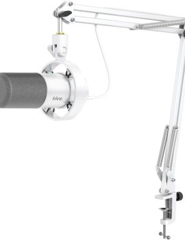 FIFINE Dynamic Microphone with Boom Arm, Studio Vocal XLR Microphone, Podcast USB Mic Kit for PC with Mute Button, Volume Knob, Headphone Jack, for Streaming Recording-AmpliTank K688CT White