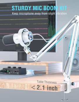 FIFINE Dynamic Microphone with Boom Arm, Studio Vocal XLR Microphone, Podcast USB Mic Kit for PC with Mute Button, Volume Knob, Headphone Jack, for Streaming Recording-AmpliTank K688CT White