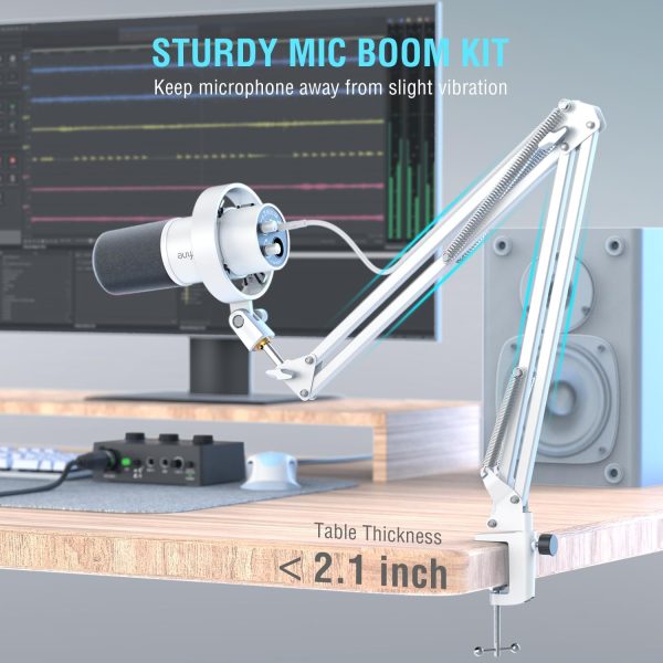 FIFINE Dynamic Microphone with Boom Arm, Studio Vocal XLR Microphone, Podcast USB Mic Kit for PC with Mute Button, Volume Knob, Headphone Jack, for Streaming Recording-AmpliTank K688CT White - Image 2
