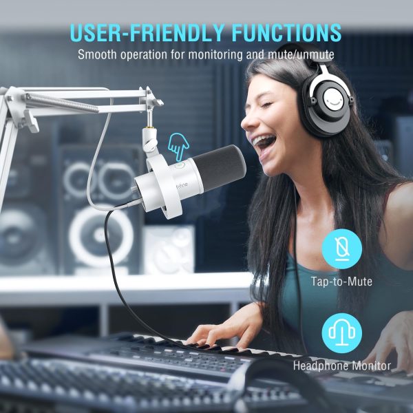 FIFINE Dynamic Microphone with Boom Arm, Studio Vocal XLR Microphone, Podcast USB Mic Kit for PC with Mute Button, Volume Knob, Headphone Jack, for Streaming Recording-AmpliTank K688CT White - Image 6