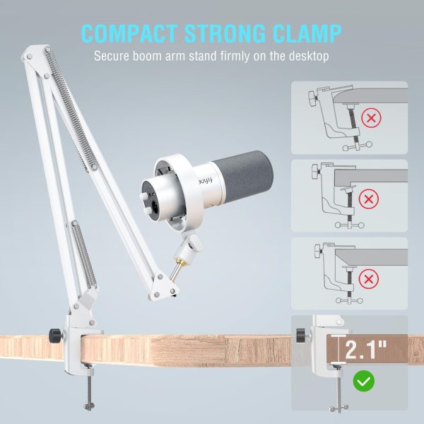 FIFINE Dynamic Microphone with Boom Arm, Studio Vocal XLR Microphone, Podcast USB Mic Kit for PC with Mute Button, Volume Knob, Headphone Jack, for Streaming Recording-AmpliTank K688CT White - Image 8
