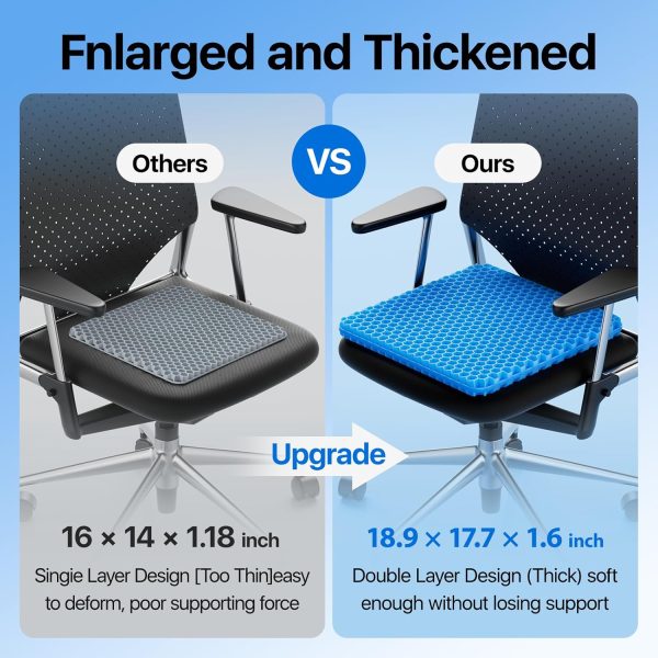 Gel Seat Cushion, Cooling seat Cushion (Super Large & Thick), Breathable Honeycomb Design Absorbs Pressure Points Seat Cushion, Gel Cushion for Office Chair, Home Car seat Cushion for Wheelchair - Image 6