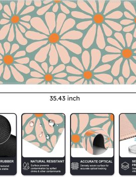 iCasso Desk Mat, XXL Large Mouse Pad, Anti-Slip Big Mousepad with Stitched Edges, Work & Gaming (Green Floral)