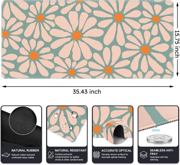 iCasso Desk Mat, XXL Large Mouse Pad, Anti-Slip Big Mousepad with Stitched Edges, Work & Gaming (Green Floral) - Image 2