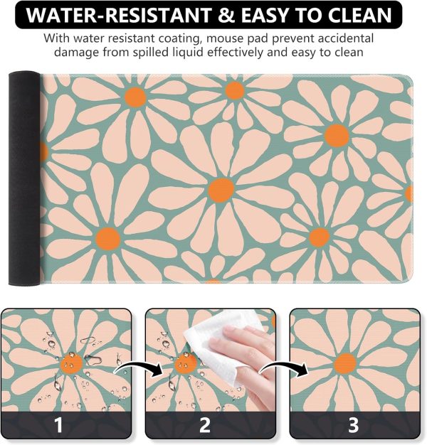 iCasso Desk Mat, XXL Large Mouse Pad, Anti-Slip Big Mousepad with Stitched Edges, Work & Gaming (Green Floral) - Image 3