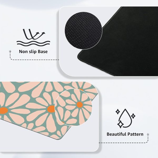 iCasso Desk Mat, XXL Large Mouse Pad, Anti-Slip Big Mousepad with Stitched Edges, Work & Gaming (Green Floral) - Image 4