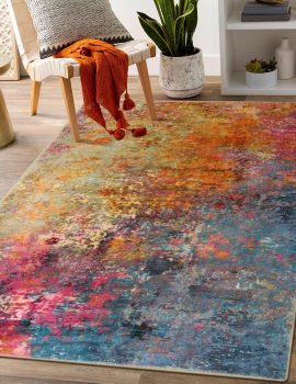 Lahome Modern Abstract Area Rug – 3×5 Washable Kitchen Rugs Colorful Bedroom Rug Non Slip Entryway Rugs, Rainbow Contemporary Indoor Floor Accent Carpet for Kitchen Sink Living Bathroom Doorway