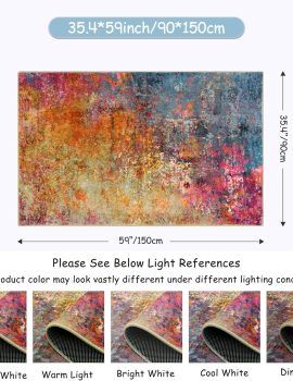 Lahome Modern Abstract Area Rug – 3×5 Washable Kitchen Rugs Colorful Bedroom Rug Non Slip Entryway Rugs, Rainbow Contemporary Indoor Floor Accent Carpet for Kitchen Sink Living Bathroom Doorway