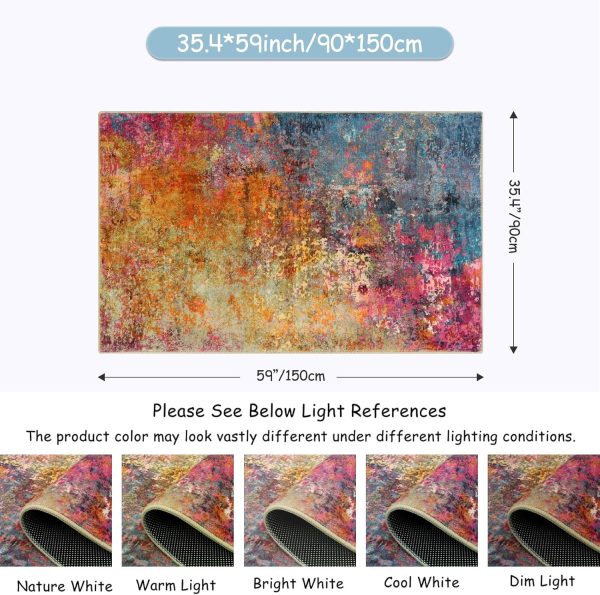 Lahome Modern Abstract Area Rug - 3x5 Washable Kitchen Rugs Colorful Bedroom Rug Non Slip Entryway Rugs, Rainbow Contemporary Indoor Floor Accent Carpet for Kitchen Sink Living Bathroom Doorway - Image 2