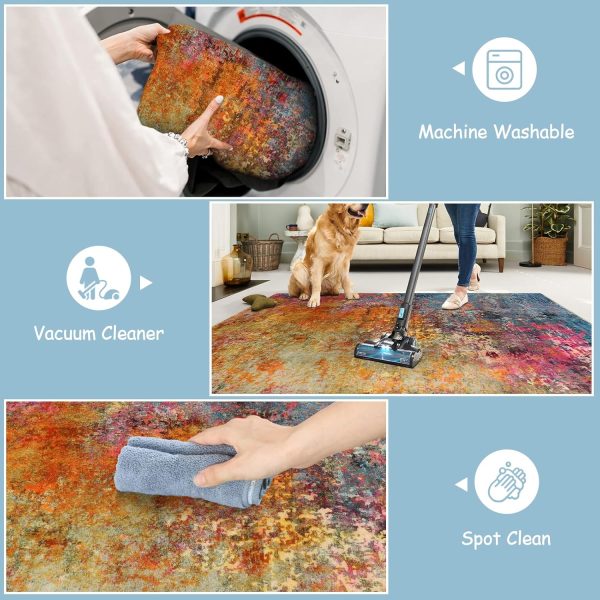 Lahome Modern Abstract Area Rug - 3x5 Washable Kitchen Rugs Colorful Bedroom Rug Non Slip Entryway Rugs, Rainbow Contemporary Indoor Floor Accent Carpet for Kitchen Sink Living Bathroom Doorway - Image 3