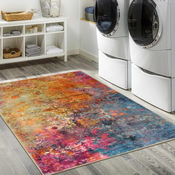 Lahome Modern Abstract Area Rug - 3x5 Washable Kitchen Rugs Colorful Bedroom Rug Non Slip Entryway Rugs, Rainbow Contemporary Indoor Floor Accent Carpet for Kitchen Sink Living Bathroom Doorway - Image 6