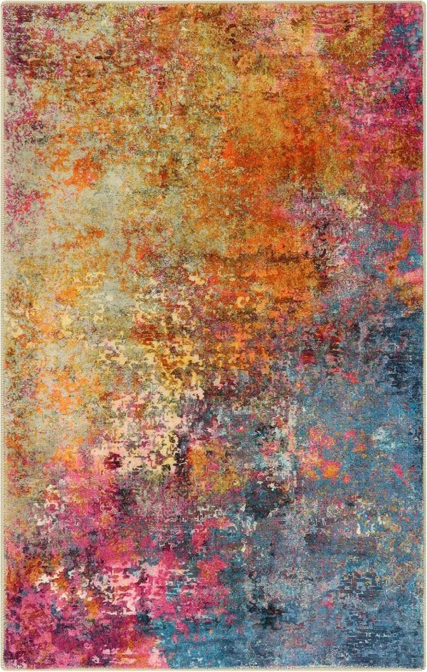 Lahome Modern Abstract Area Rug - 3x5 Washable Kitchen Rugs Colorful Bedroom Rug Non Slip Entryway Rugs, Rainbow Contemporary Indoor Floor Accent Carpet for Kitchen Sink Living Bathroom Doorway - Image 7