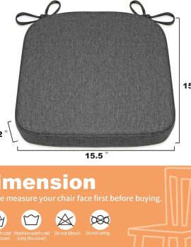 SINOSSO Thickened 2″ Memory Foam Folding Chair Cushion 1 Pcs, Square Kitchen Chair Pad with Ties, Indoor Non-Slip Dining Chair Seat Cushion (1 Pcs, Dark Gray)