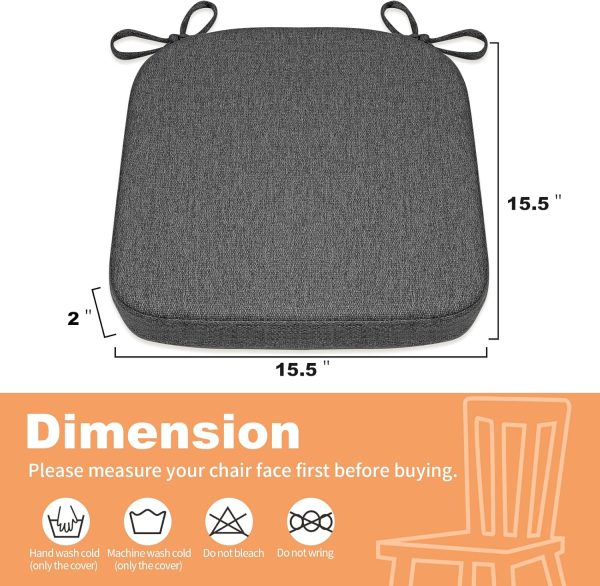 SINOSSO Thickened 2" Memory Foam Folding Chair Cushion 1 Pcs, Square Kitchen Chair Pad with Ties, Indoor Non-Slip Dining Chair Seat Cushion (1 Pcs, Dark Gray) - Image 2
