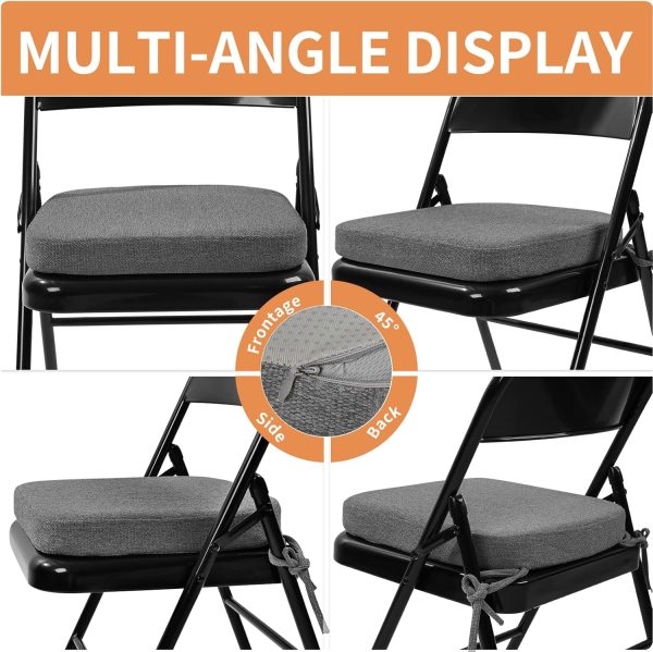 SINOSSO Thickened 2" Memory Foam Folding Chair Cushion 1 Pcs, Square Kitchen Chair Pad with Ties, Indoor Non-Slip Dining Chair Seat Cushion (1 Pcs, Dark Gray) - Image 3