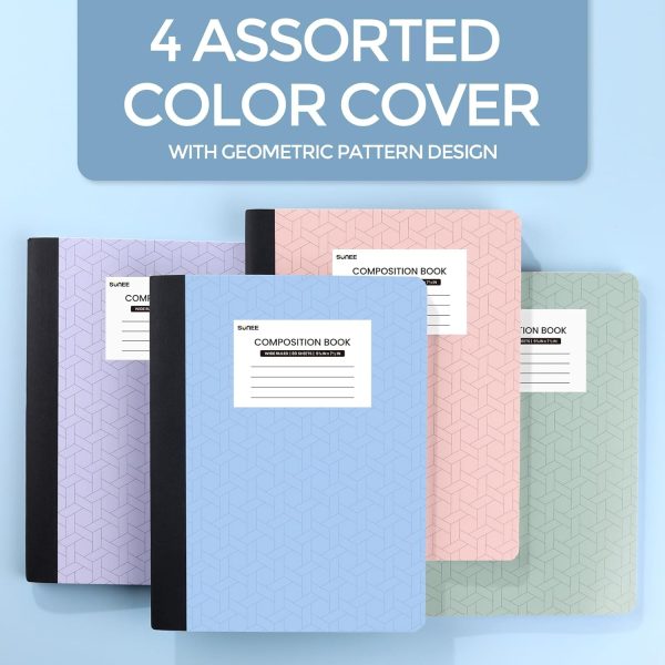 SUNEE Composition Notebooks (4 Pack) - Wide Ruled Paper, Composition Book, 9 3/4" x 7 1/2", 80 Sheets/160 Pages, Assorted Colors, School & Office Supplies - Image 5