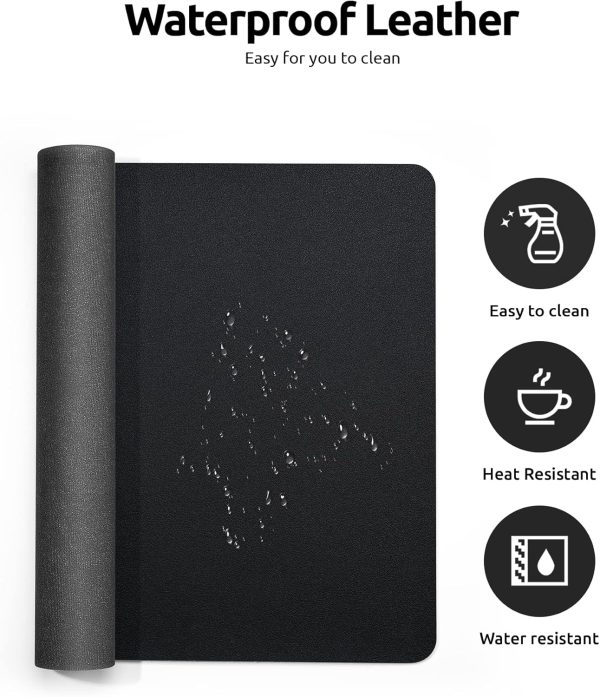 YSAGi Leather Desk Protector, Office Mat, Large Mouse Mat, Non-Slip PU Leather Blotter, Laptop Desk Mat, Waterproof Writing Pad for Office and Home (Black, 31.5" x 15.8") - Image 4