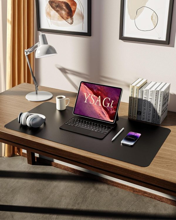 YSAGi Leather Desk Protector, Office Mat, Large Mouse Mat, Non-Slip PU Leather Blotter, Laptop Desk Mat, Waterproof Writing Pad for Office and Home (Black, 31.5" x 15.8") - Image 5