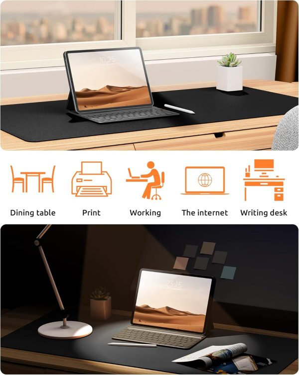 YSAGi Leather Desk Protector, Office Mat, Large Mouse Mat, Non-Slip PU Leather Blotter, Laptop Desk Mat, Waterproof Writing Pad for Office and Home (Black, 31.5" x 15.8") - Image 6