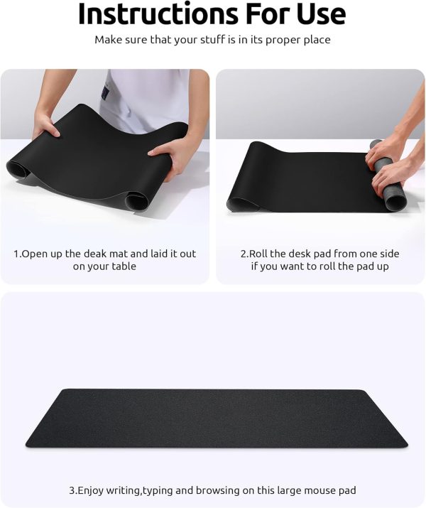 YSAGi Leather Desk Protector, Office Mat, Large Mouse Mat, Non-Slip PU Leather Blotter, Laptop Desk Mat, Waterproof Writing Pad for Office and Home (Black, 31.5" x 15.8") - Image 9